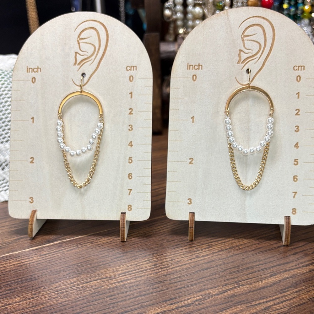 Isaac Mizrahi Gold Tone and Pearl Chain Earrings